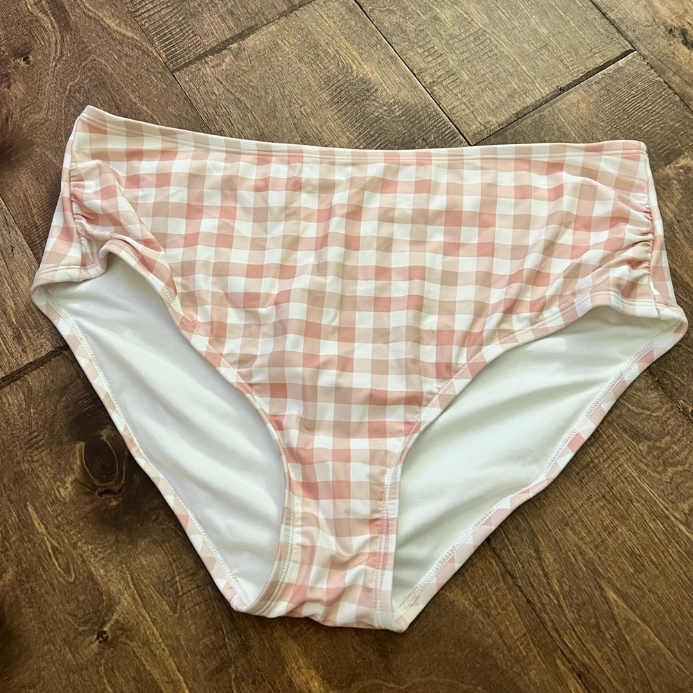 Pink Plaid High Wait Swim Bottoms